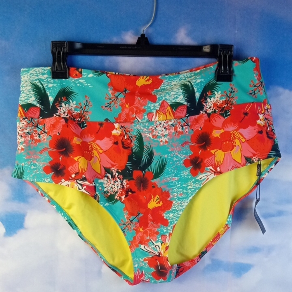 🌼 Ocean Blues Floral High-Waisted Bikini Bottoms